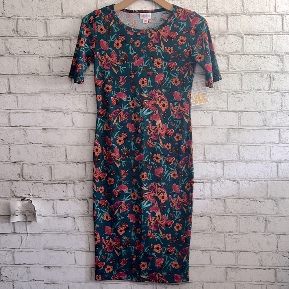 NEW!! Floral Butterfly Julia T-Shirt Midi Dress Size XXS Lularoe